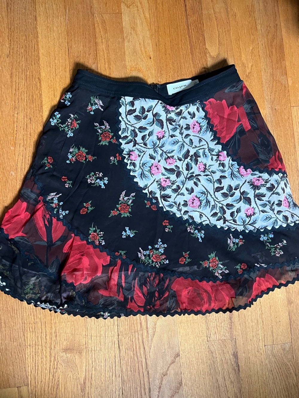 Floral Patchwork Mini Skirt - Black & Red